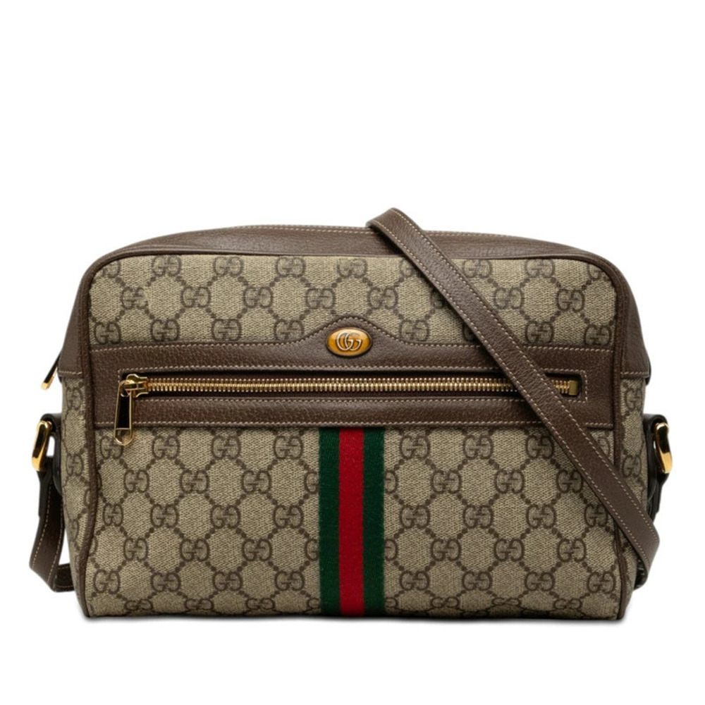 Gucci Ophidia GG Supreme Sherry Leather Crossbody Bag Beige Tan